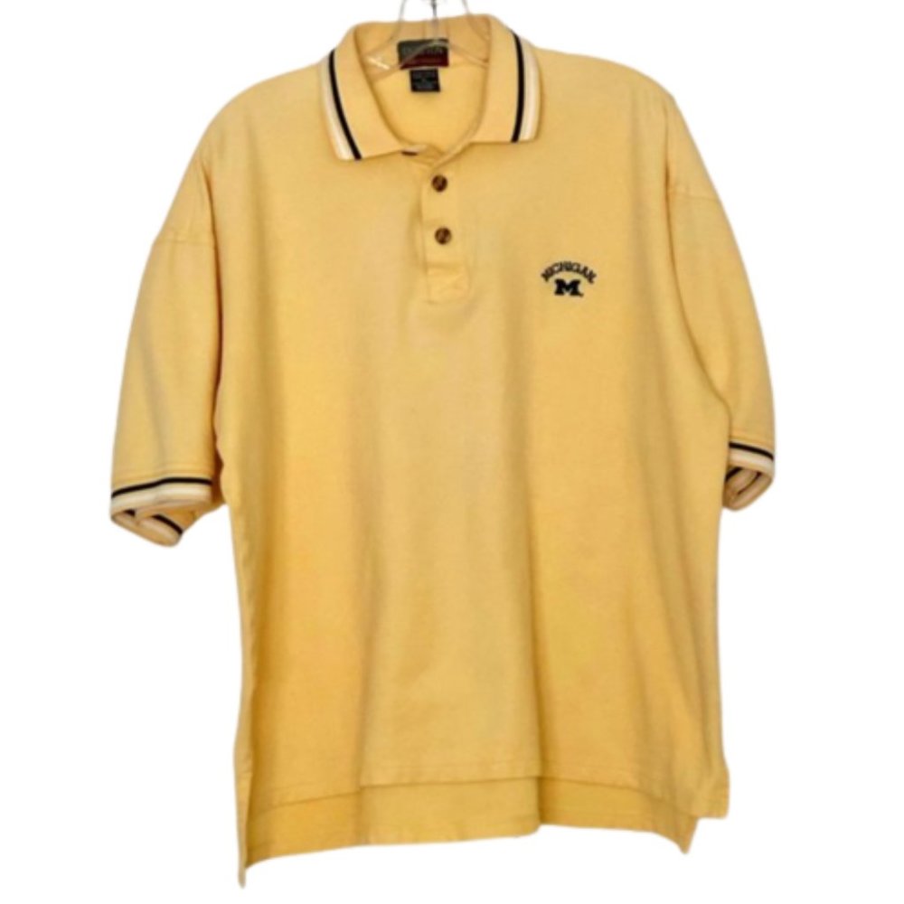OVERTON Men's Michigan Wolverines Cotton Short Sleeve Yellow Polo Shirt XL